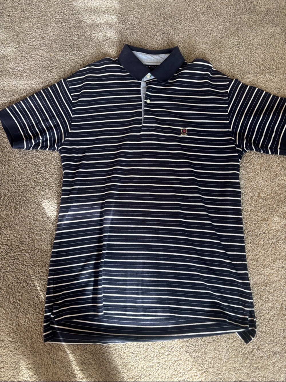 Tommy Hilfiger Navy and White Striped Polo Shirt
